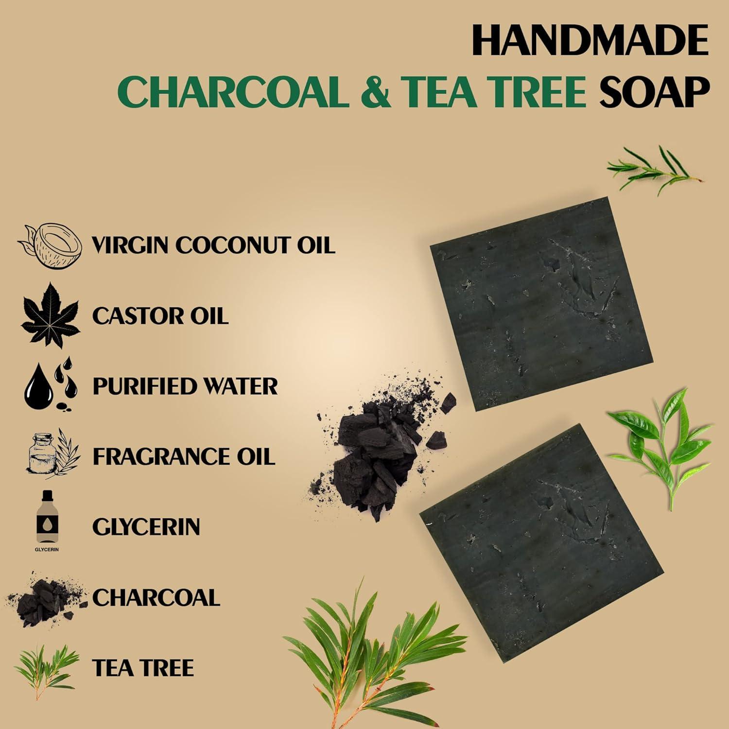 imagemastermedi All Natural Soap Bar Charcoal amp Tea Tree Softer amp Smoother Skin Handmade Organic Soap amp Natural Flavors More Moisturizing Than Ordinary Bar Soap Women amp Mens Bar Soap Pack of 1
