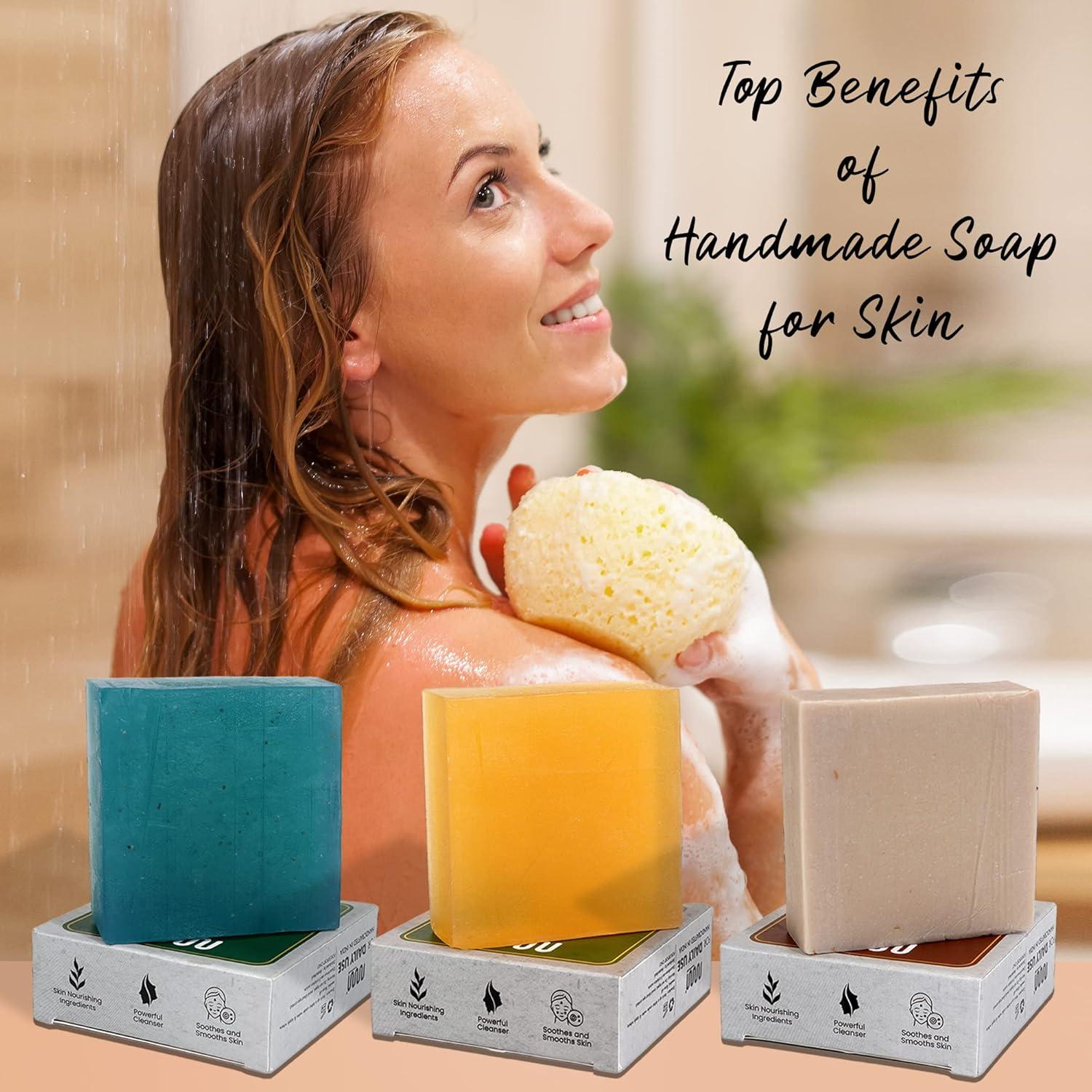 imagemastermedi All Natural Soap Bar Lemongrass amp CitrusFuller ClayMenthol Softer amp Smoother Skin Handmade Organic Soap amp Natural Flavors Women amp Mens Bar Soap Pack 3