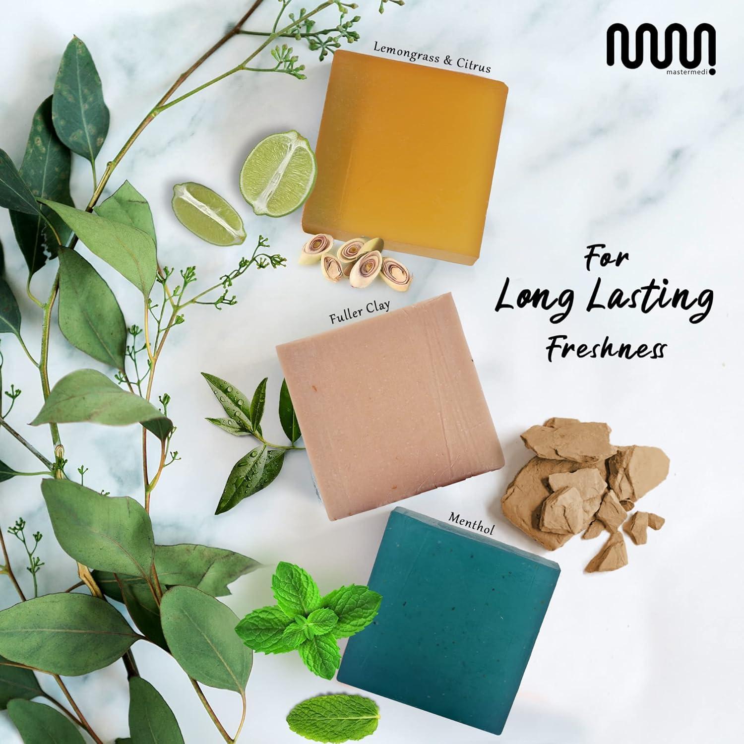 imagemastermedi All Natural Soap Bar Lemongrass amp CitrusFuller ClayMenthol Softer amp Smoother Skin Handmade Organic Soap amp Natural Flavors Women amp Mens Bar Soap Pack 3