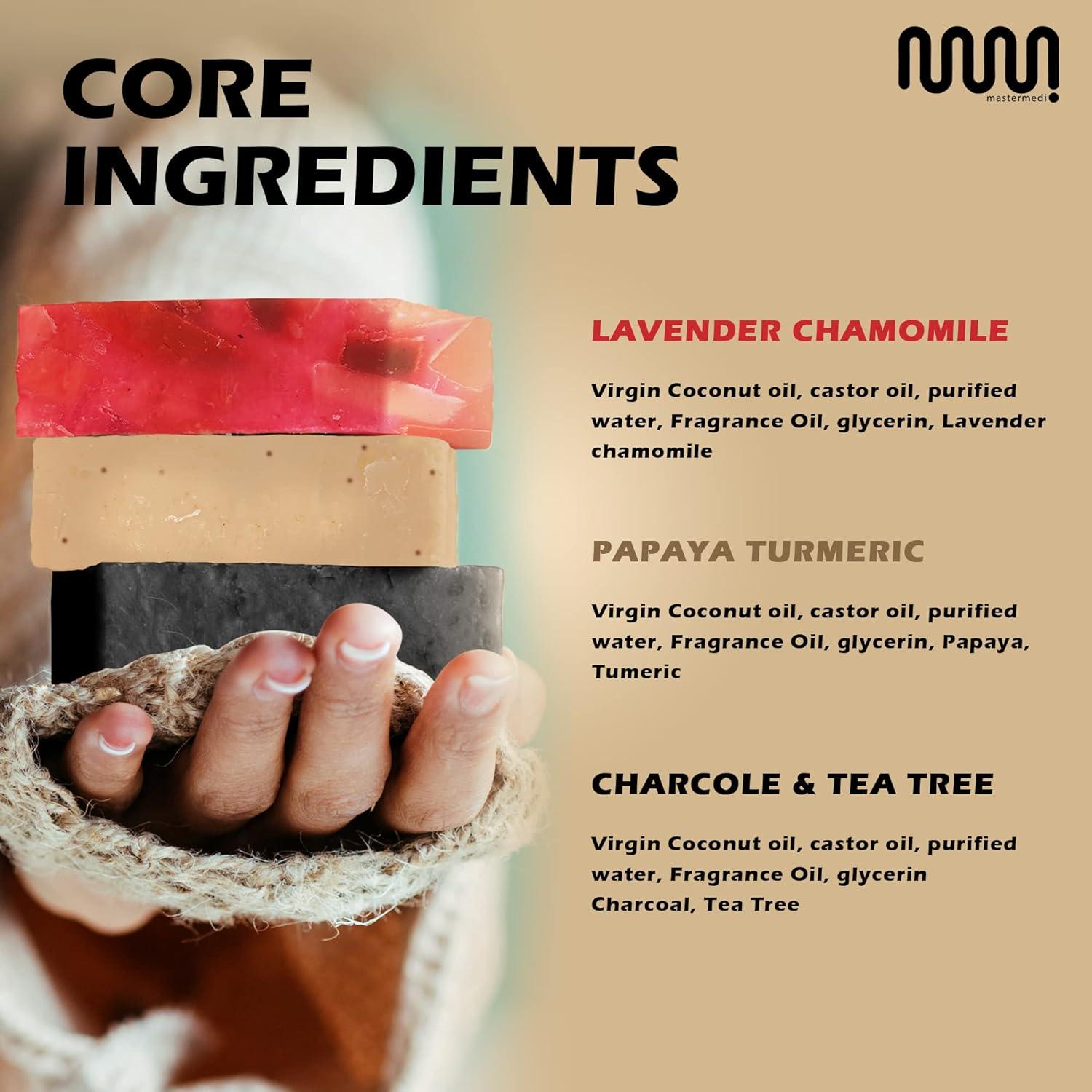 imagemastermedi All Natural Soap Bar Papaya TurmericCharcoal amp Tea TreeLavender amp Chamomile Softer amp Smoother Skin Handmade Organic Soap Women amp Mens Bar Soap Pack of 3
