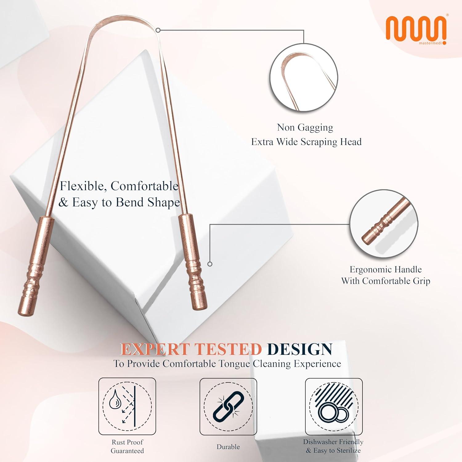imageMasterMedi Tongue Scraper Bad Breath Treatment for Adults amp Kids Medical Grade 100 Stainless Steel Tongue Scrapers for Oral Care Easy to Use Tongue Cleaner with Ergonomic Design for HygieneCombo With Travel Cases