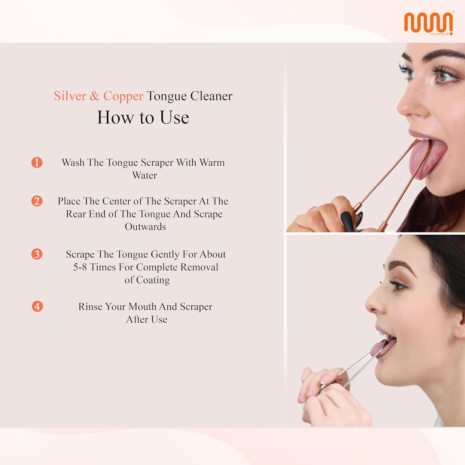 imageMasterMedi Tongue Scraper Bad Breath Treatment for Adults amp Kids Medical Grade 100 Stainless Steel Tongue Scrapers for Oral Care Easy to Use Tongue Cleaner with Ergonomic Design for HygieneCombo With Travel Cases