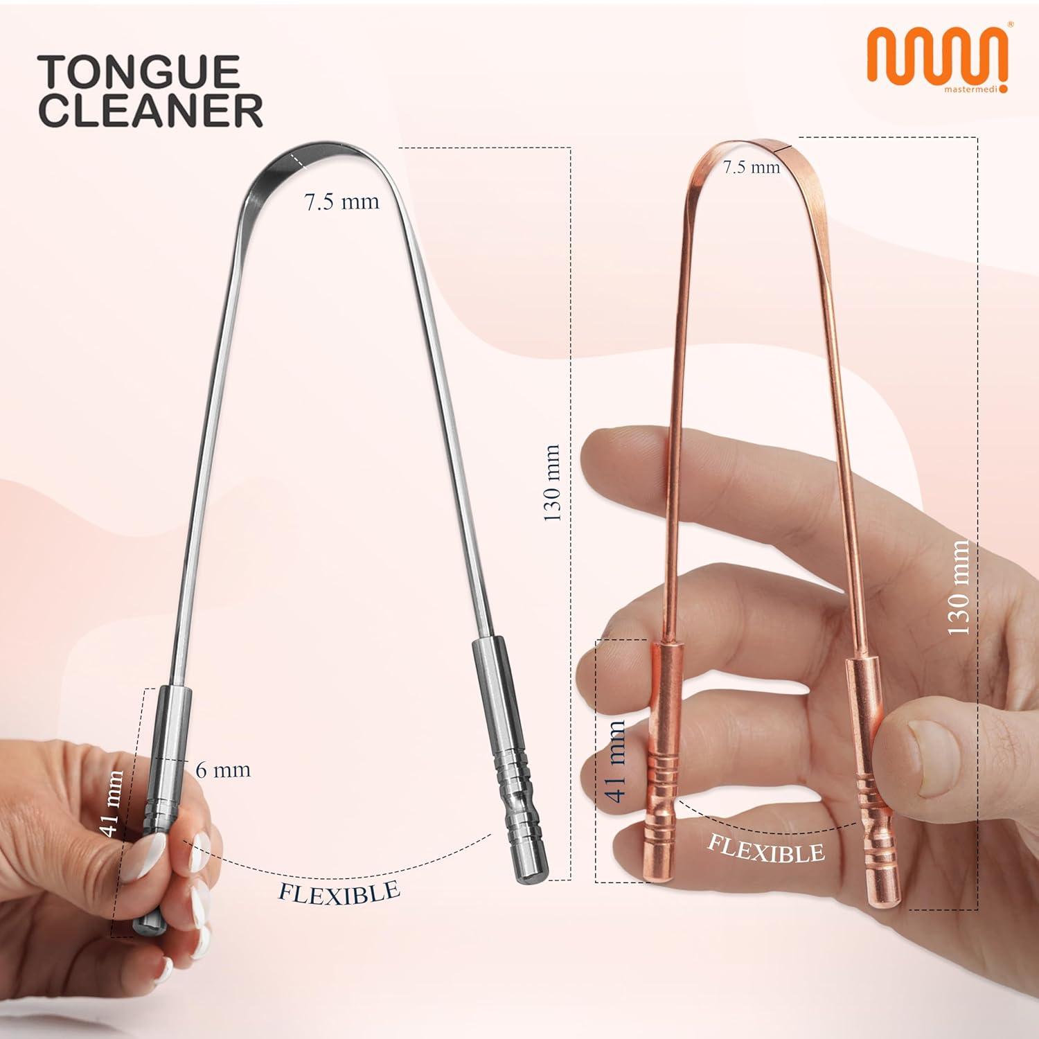 imageMasterMedi Tongue Scraper Bad Breath Treatment for Adults amp Kids Medical Grade 100 Stainless Steel Tongue Scrapers for Oral Care Easy to Use Tongue Cleaner with Ergonomic Design for HygieneCombo With Travel Cases