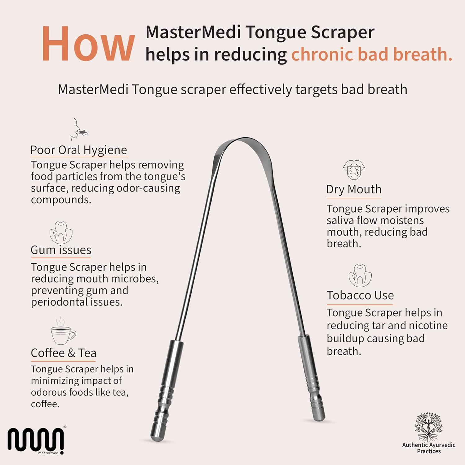 imageMasterMedi Tongue Scraper Bad Breath Treatment for Adults amp Kids Medical Grade 100 Stainless Steel Tongue Scrapers for Oral Care Easy to Use Tongue Cleaner with Ergonomic Design for HygieneSS TC Pack of 3
