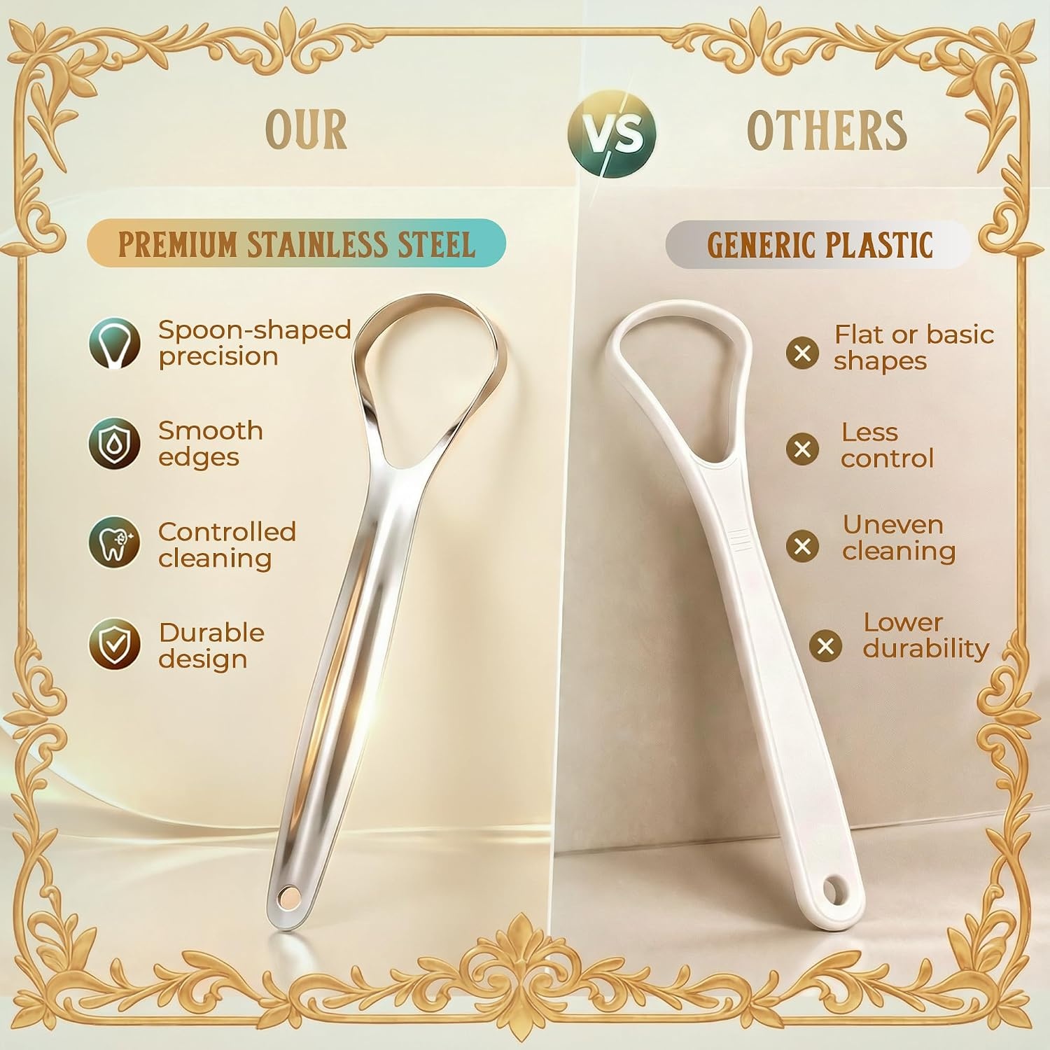 image:imageMasterMedi Tongue Scraper for Adults 100 Stainless Steel for Bad Breath Easy to Use Tongue Cleaner for Oral Care Pack of 2 with 2 CaseSilver